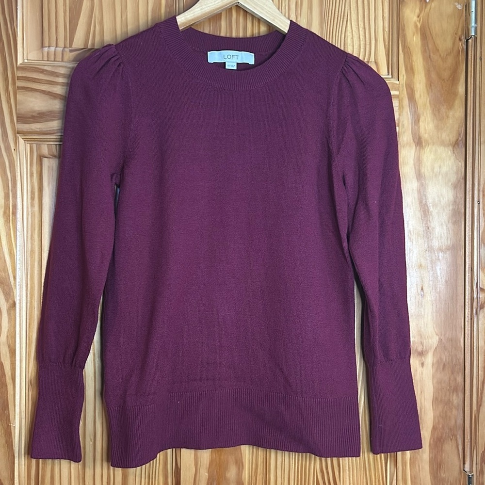 Loft Burgundy Ruffled Sleeve Sweater. Women’s XS